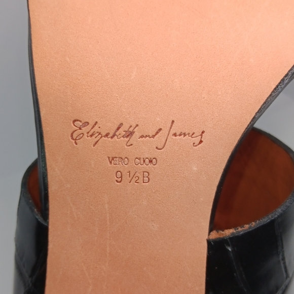 Elizabeth and James Black Faux Crocodile and Gold Strapped Heels - Picture 5 of 5